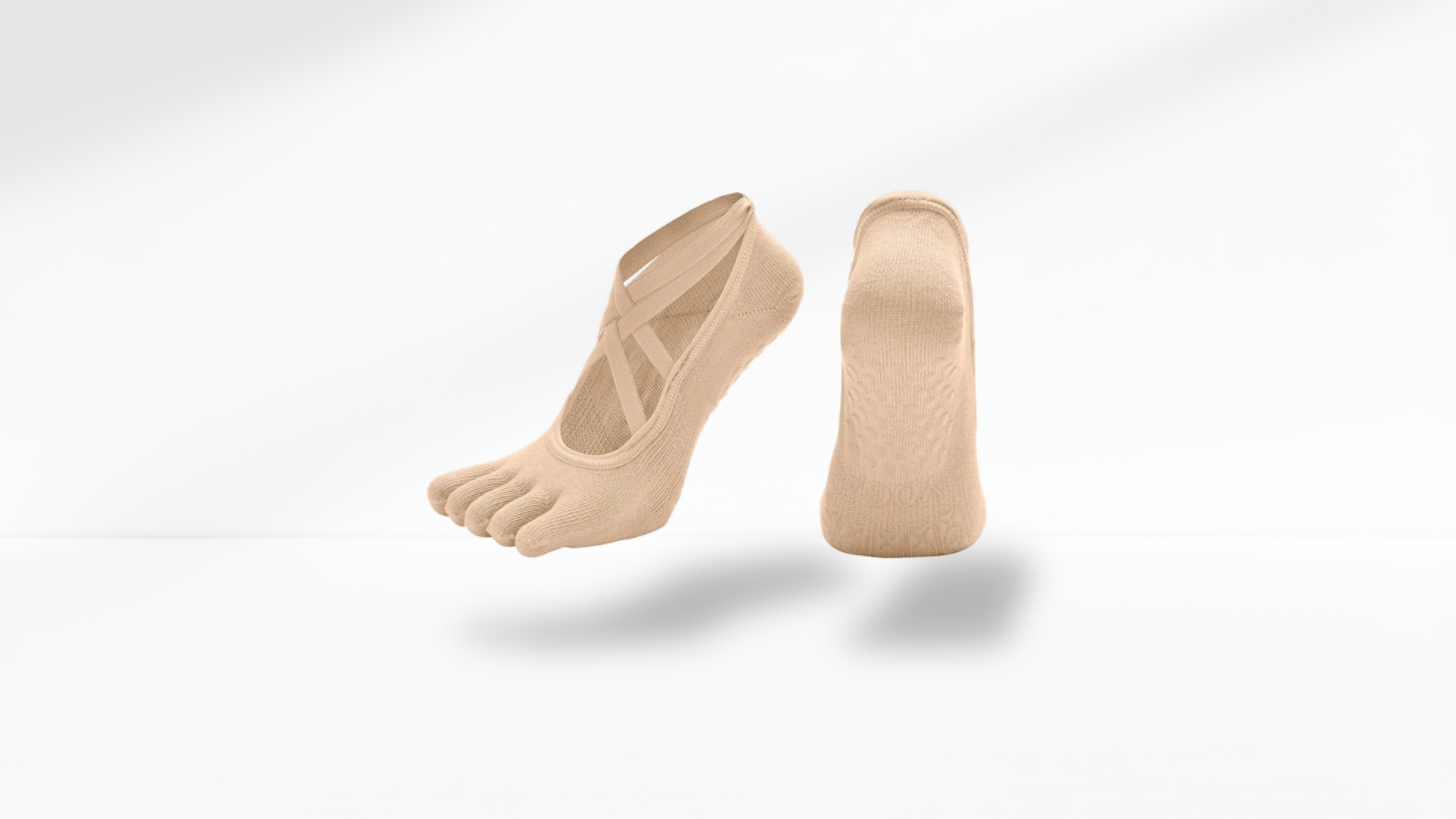 Beige five-toe socks on a white background