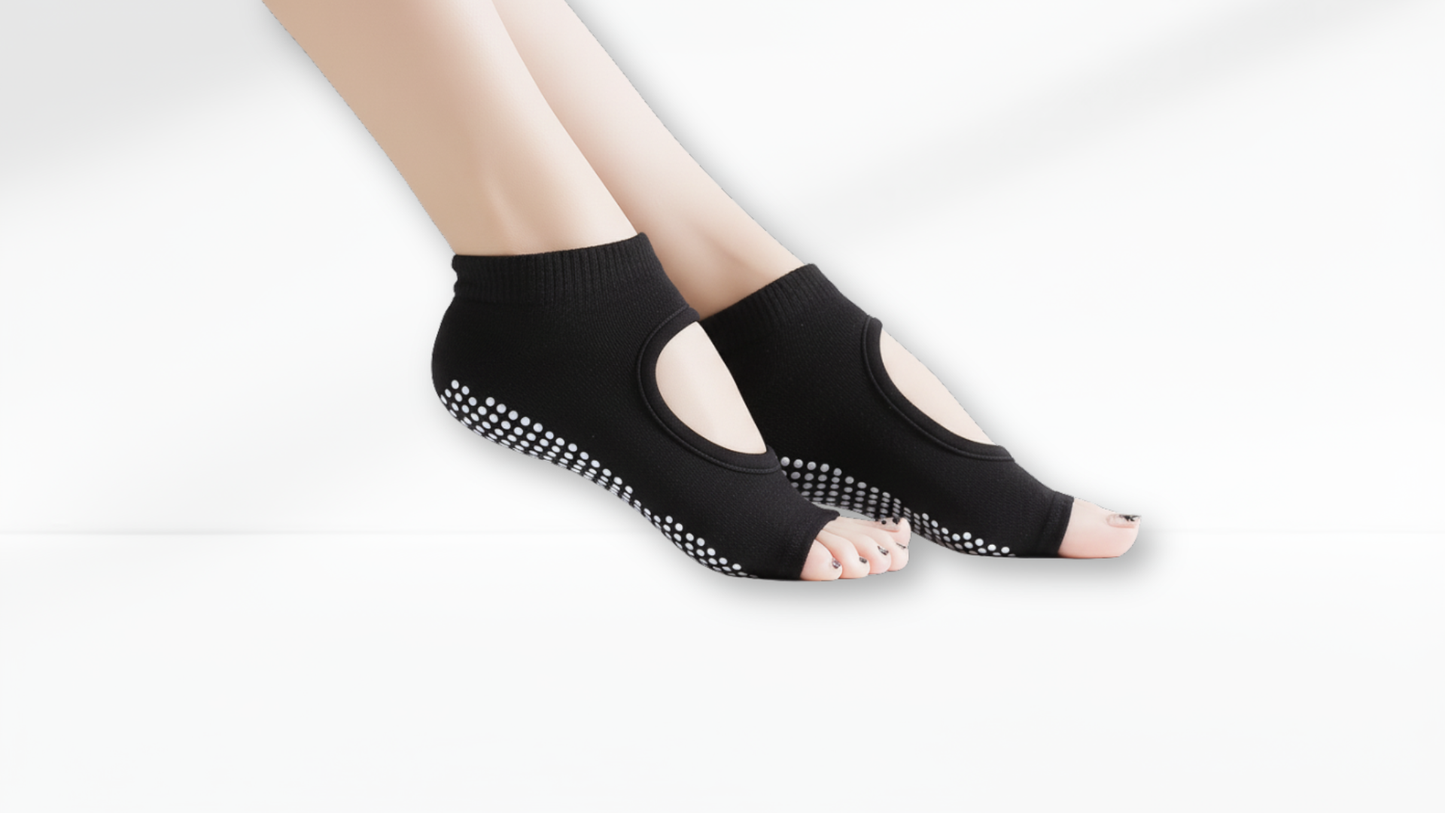 Black Toe Socks – Open Cut Grip with grip texture on a white background