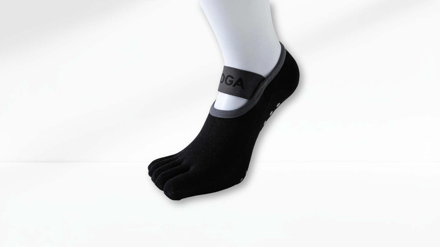 Black Toe Socks – Strap Edition with a visible brand logo on a white background