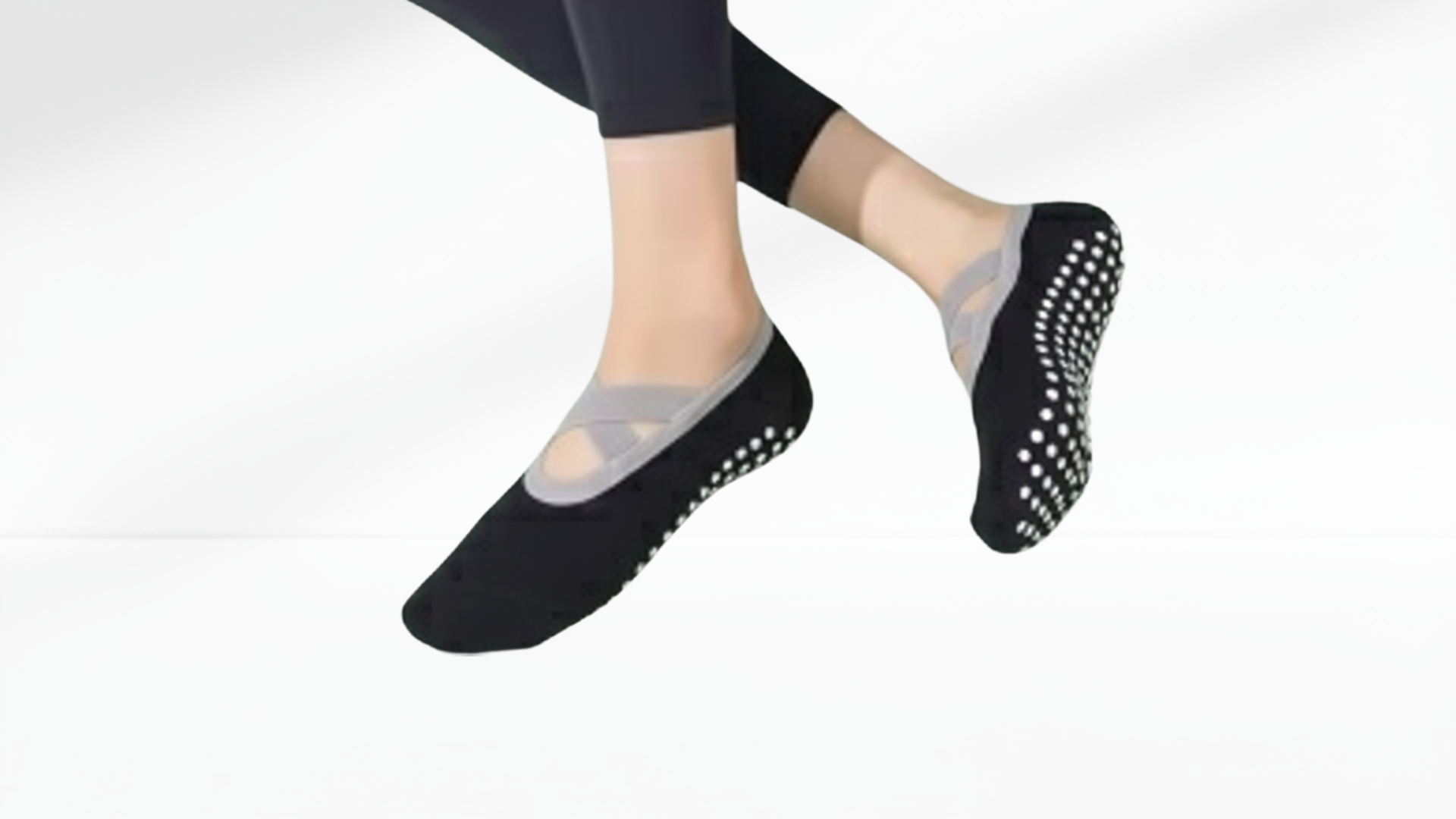 Black grip socks ballet with toes on a white background