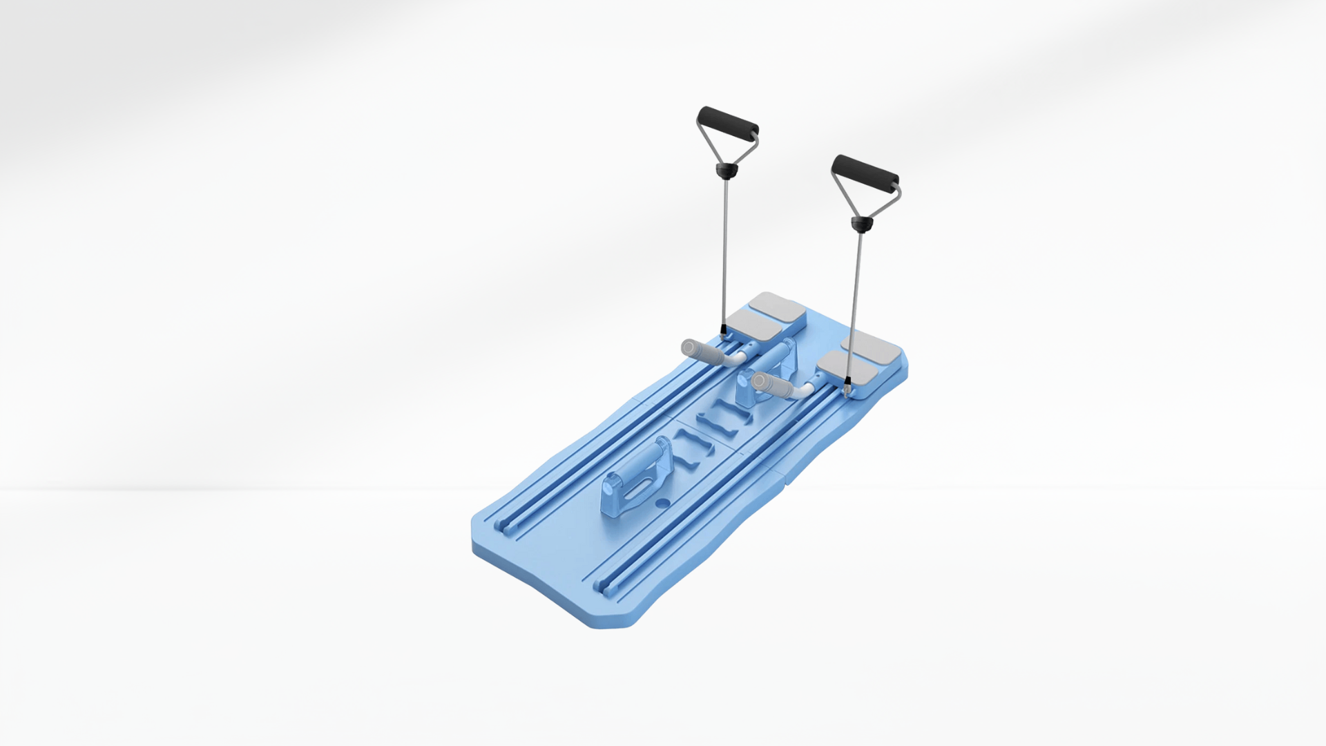 Blue Pilates Board – Side Resistance Ropes with metal components on a white background