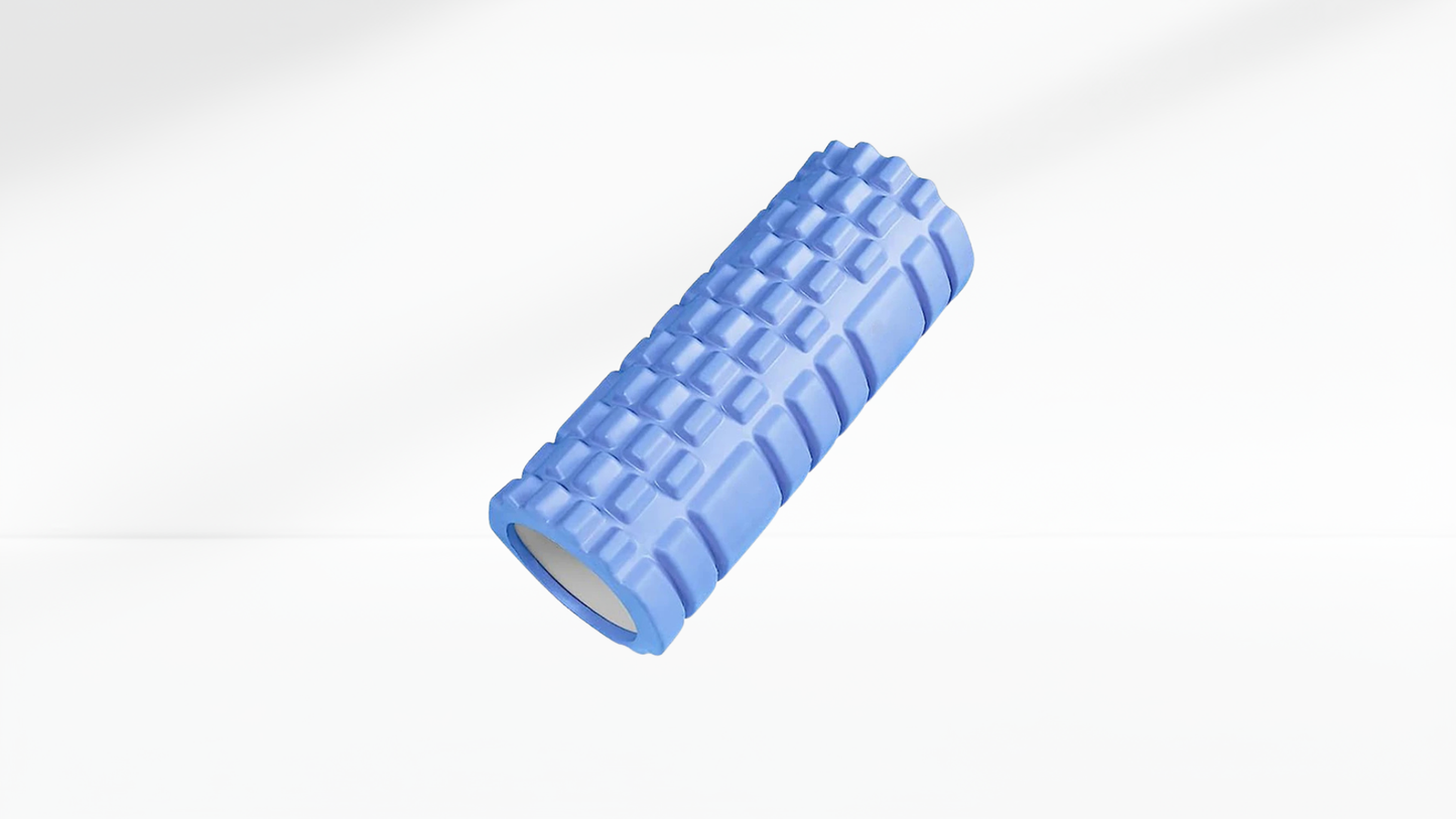 Blue foam roller on a white background
