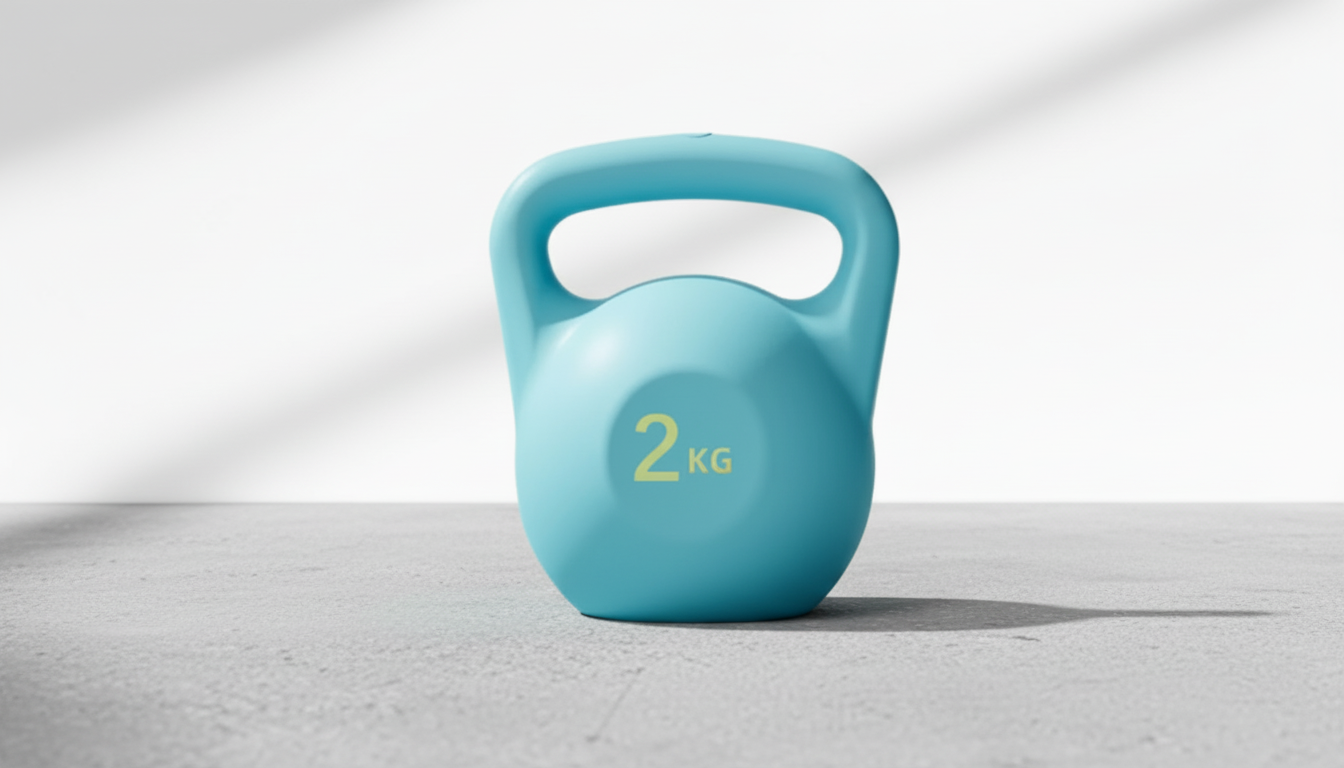 Blue kettlebell with '2 kg' marking on a light gray background