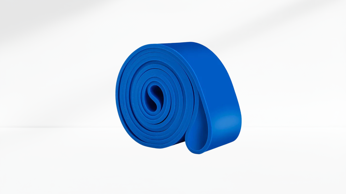 Blue resistance band on a white background