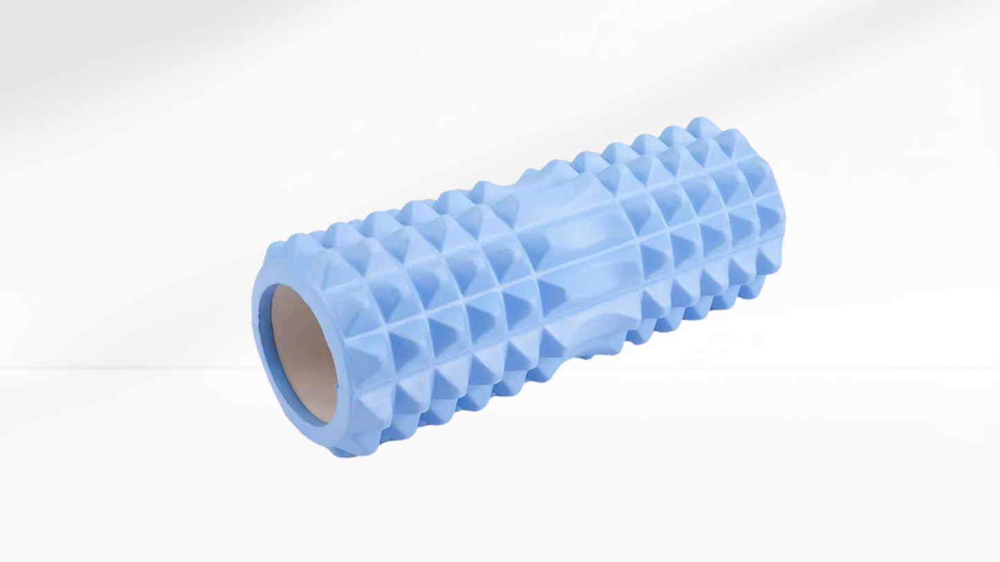 Blue textured EVA Foam Roller 30cm on a white background