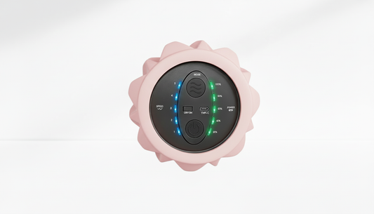 Electric Vibrating Foam Roller Round control panel with pink casing on a white background