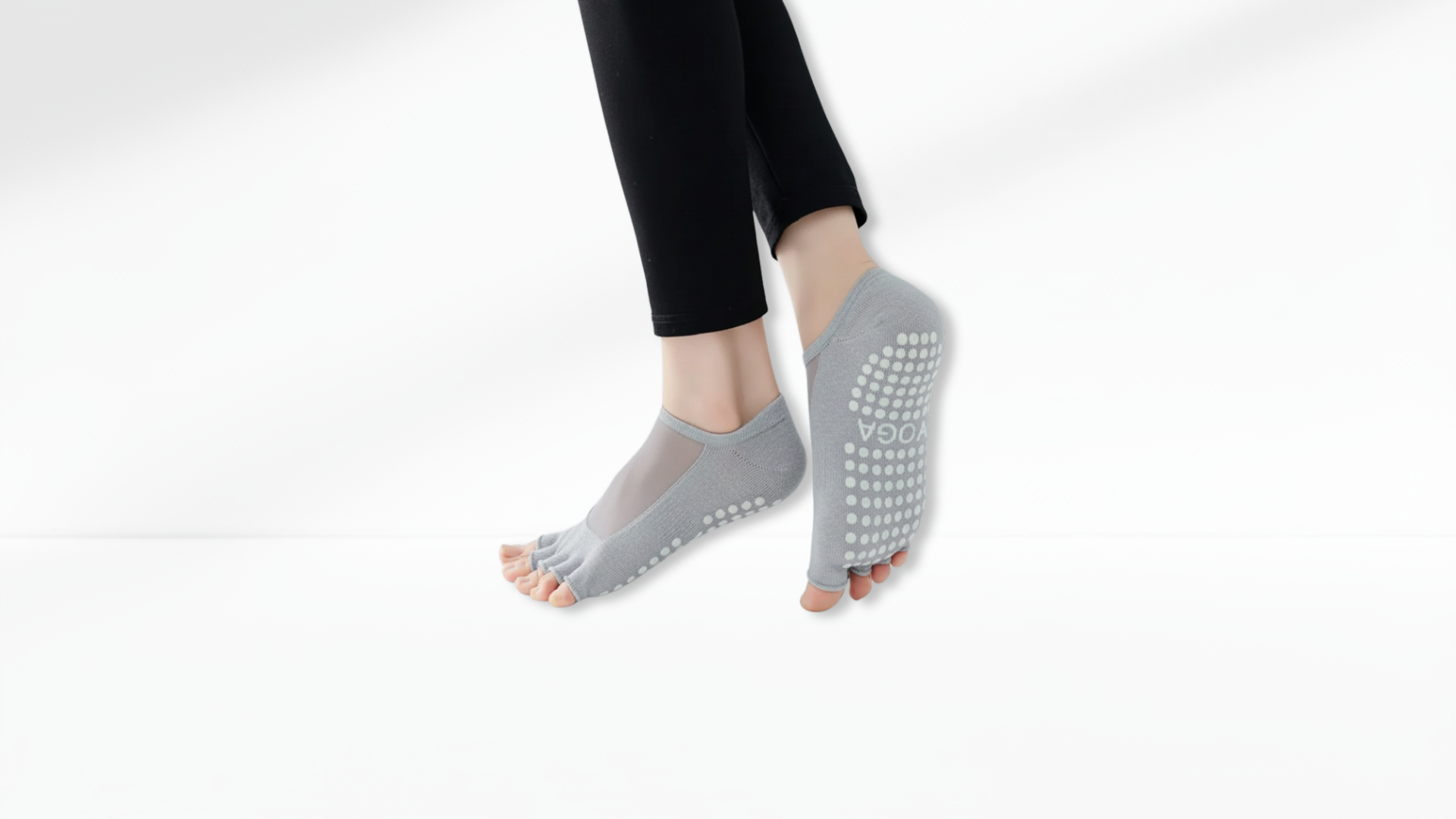 Gray Toe Socks Mesh Grip with textured sole on a white background