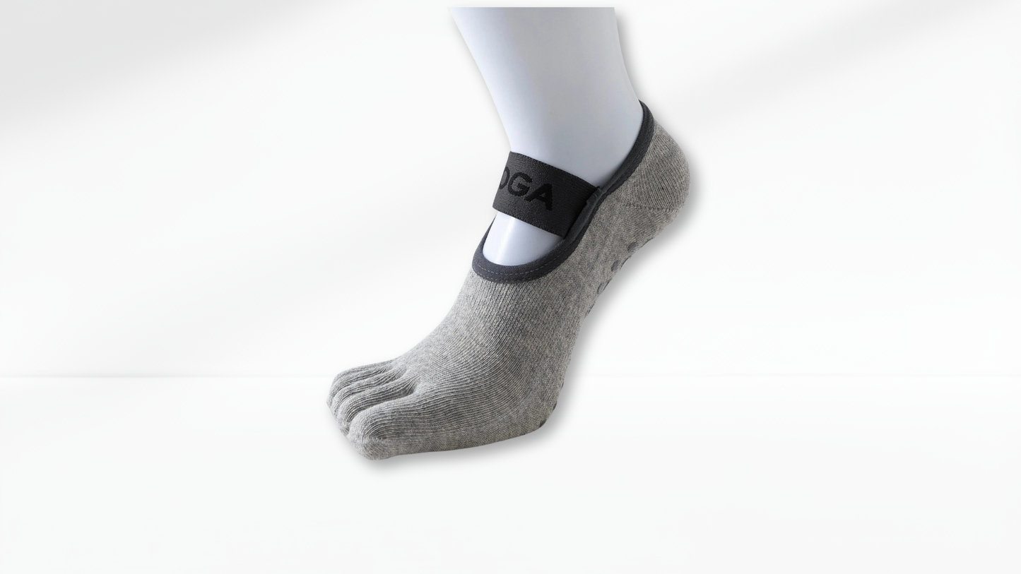 Gray Toe Socks – Strap Edition with a black brand label on a white background