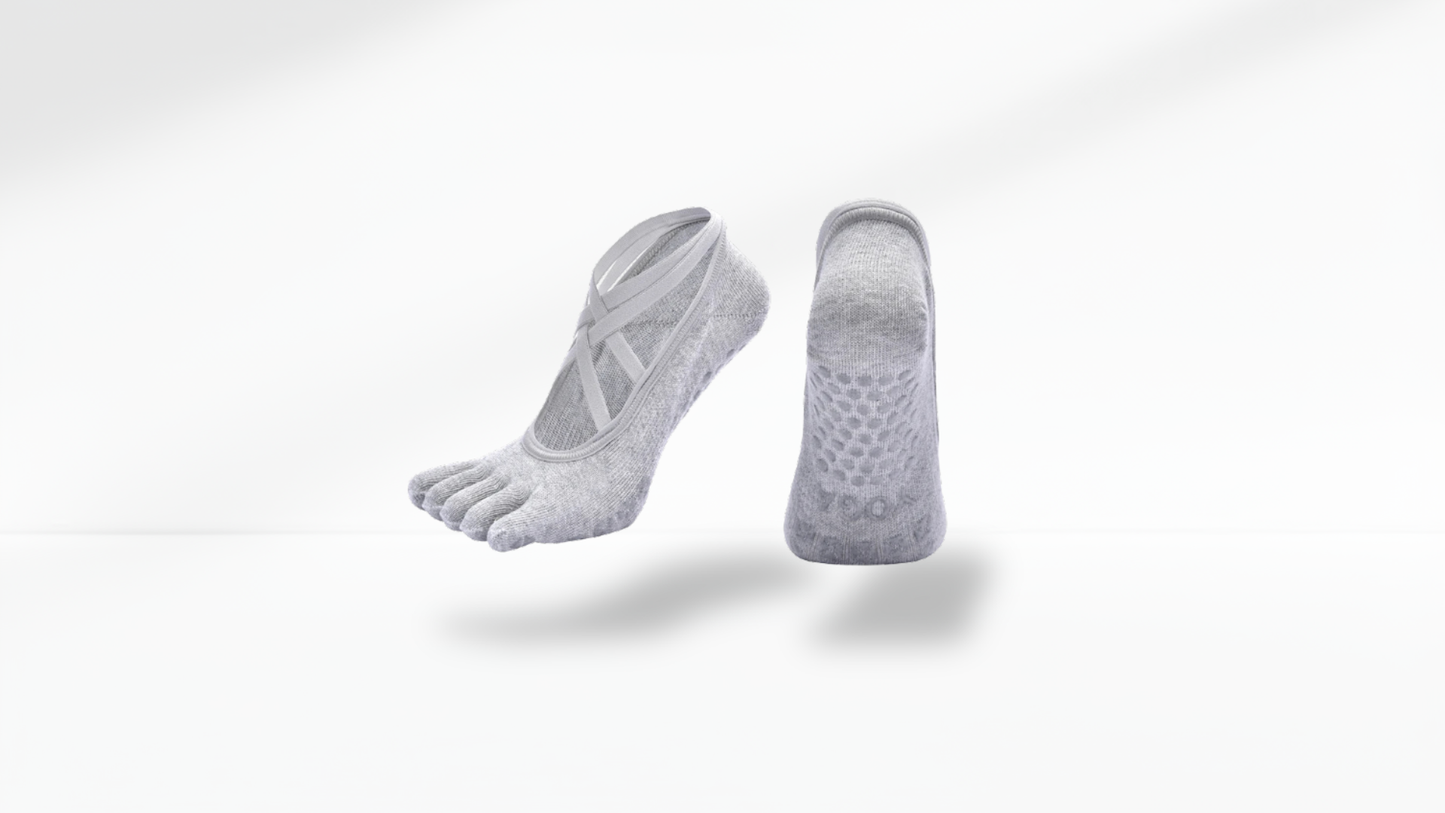 Gray toe-separated socks on a white background