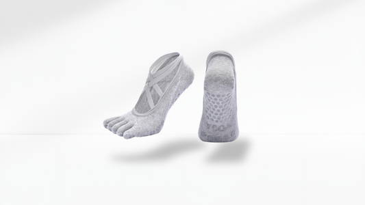 Gray toe-separated socks on a white background