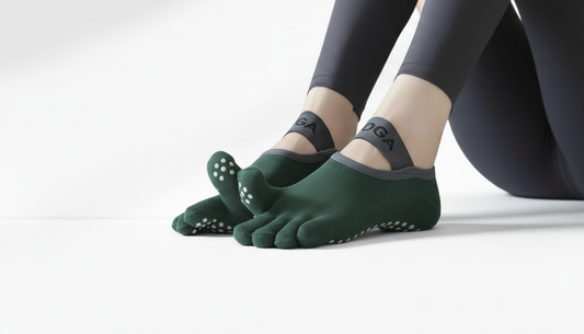 Green Toe Socks – Strap Edition with black grips on a white background