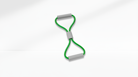 Green resistance band with gray handles on a white background