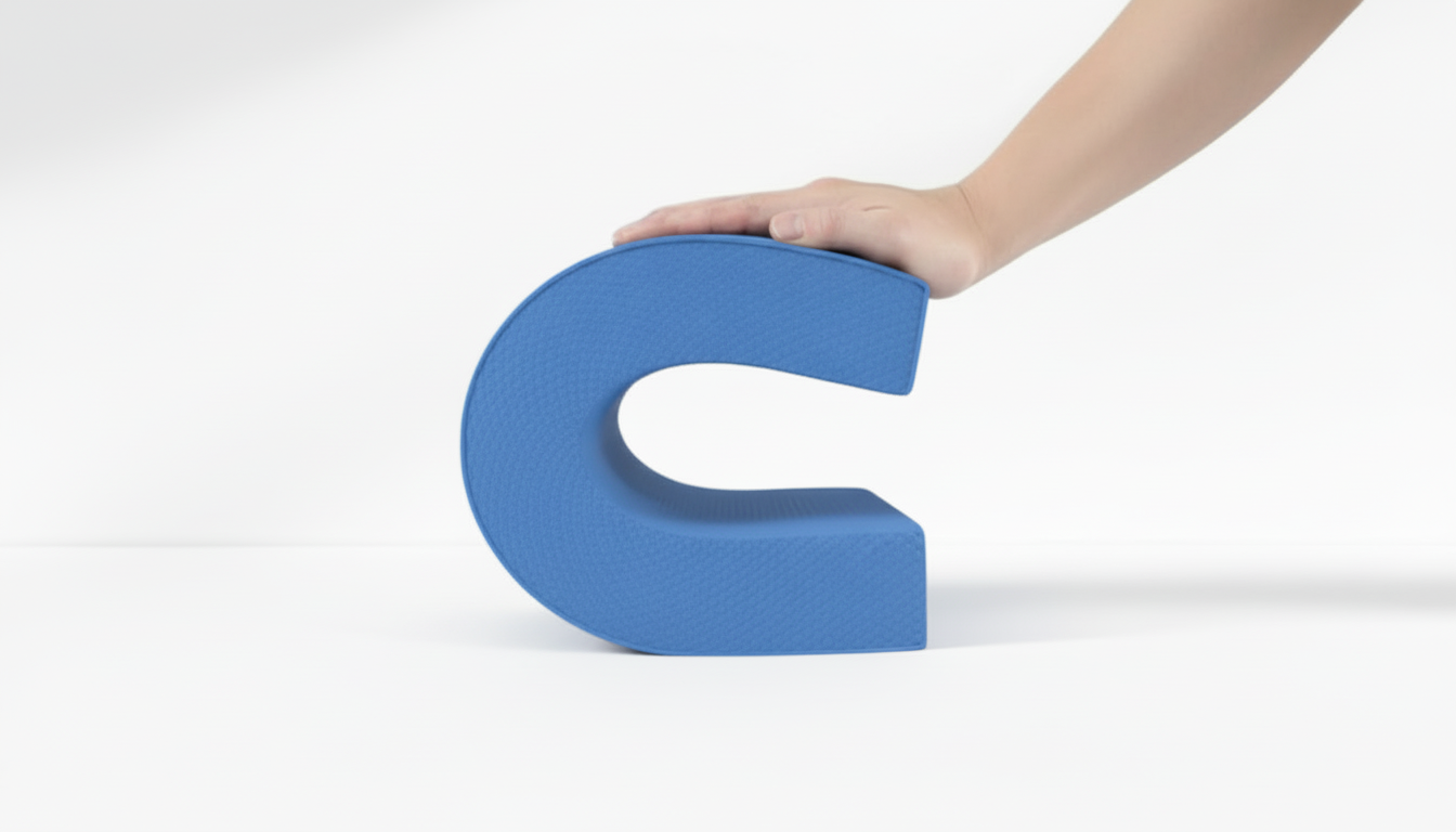 Hand holding a blue Yoga Balance Pad – 5cm Thick TPE on a white background