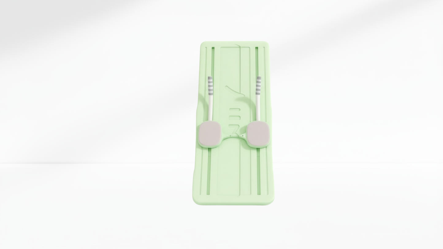 Light green Pilates Board – Without Resistance Rope with two gray pad  on a white background