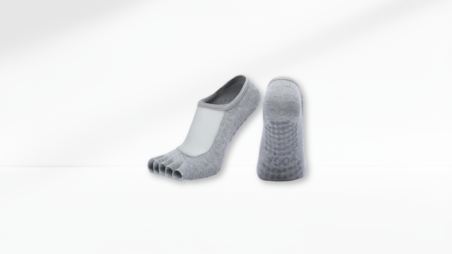 Pair of gray Toe Socks Mesh Grip on a white background
