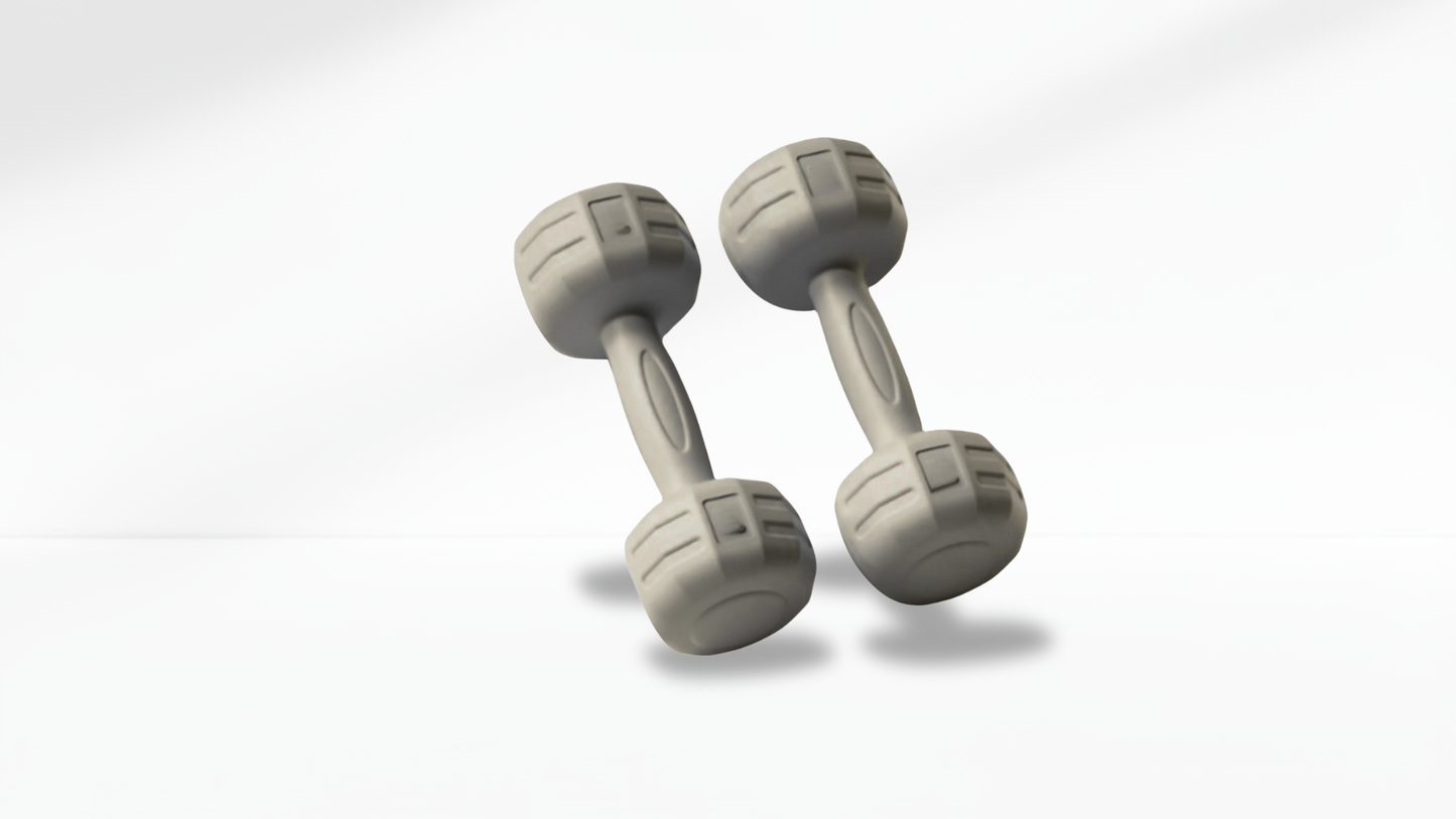 Pair of gray dumbbells on a white background
