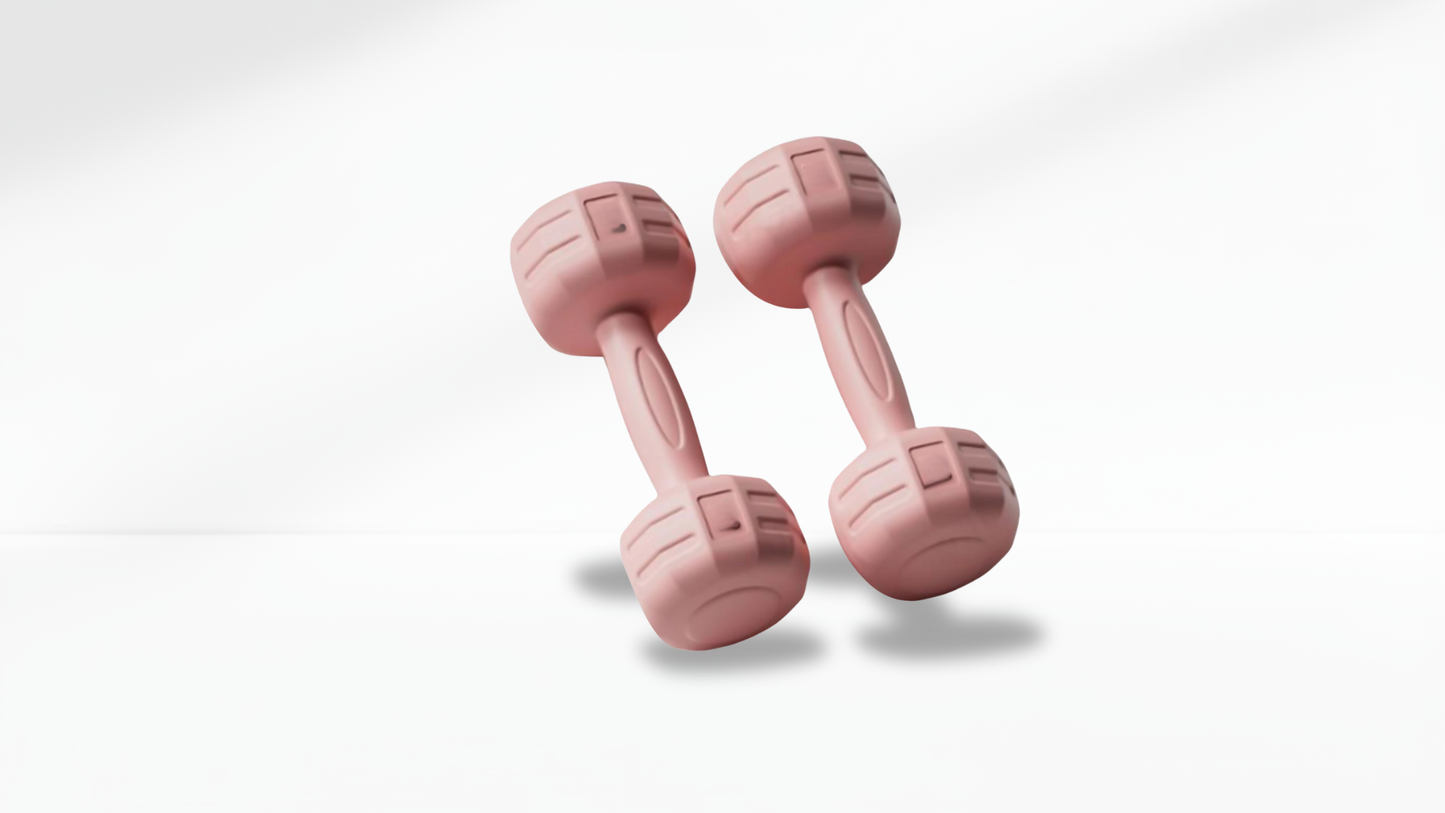 Pair of pink dumbbells on a white background