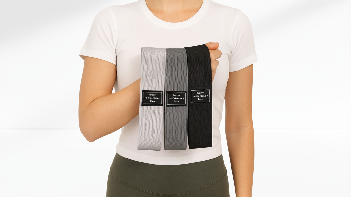 Person holding three fabric swatches labeled 'Black', 'Gray', and 'White' against a white background