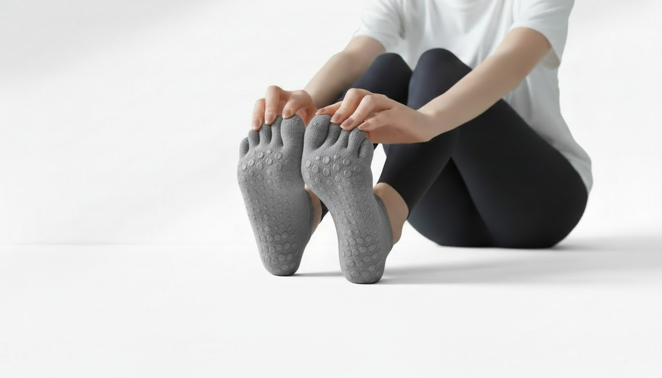 Person wearing gray Toe Socks – Strap Edition on a white background