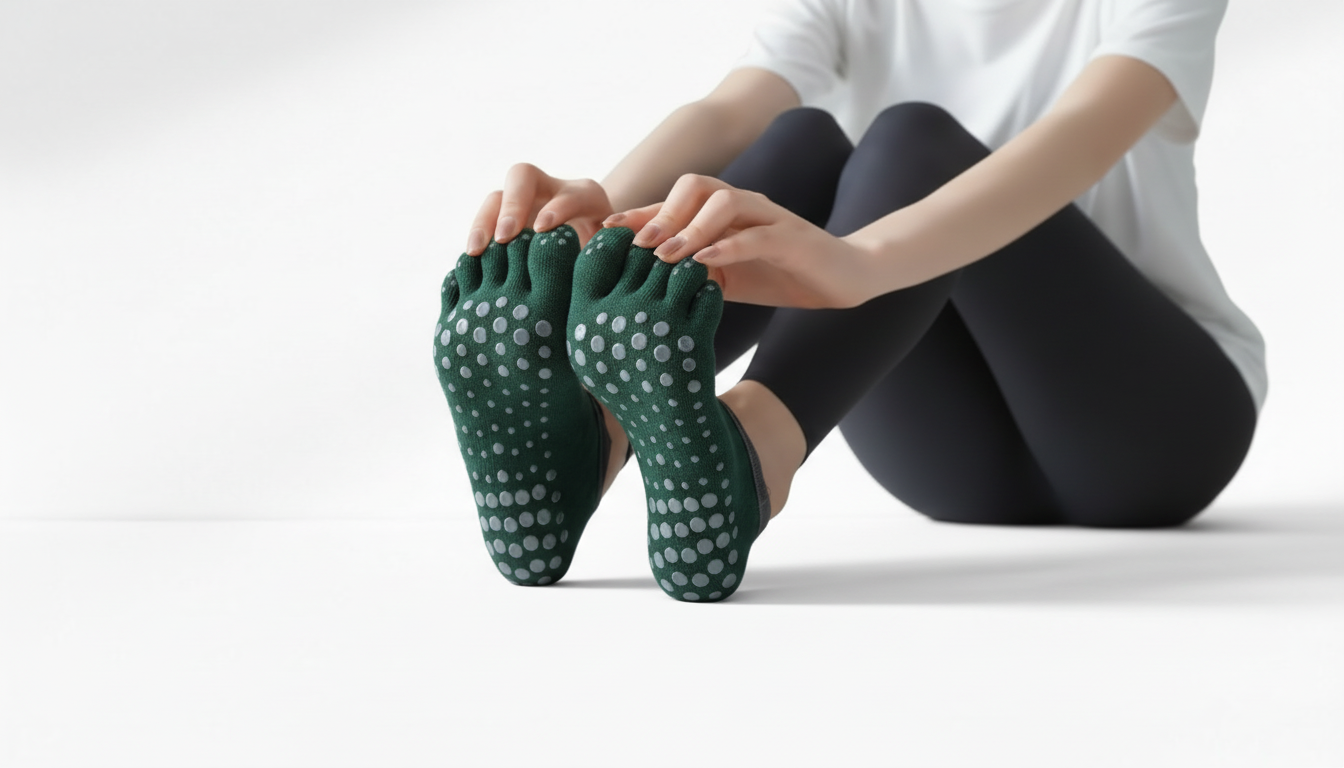 Person wearing green Toe Socks – Strap Edition on a white background