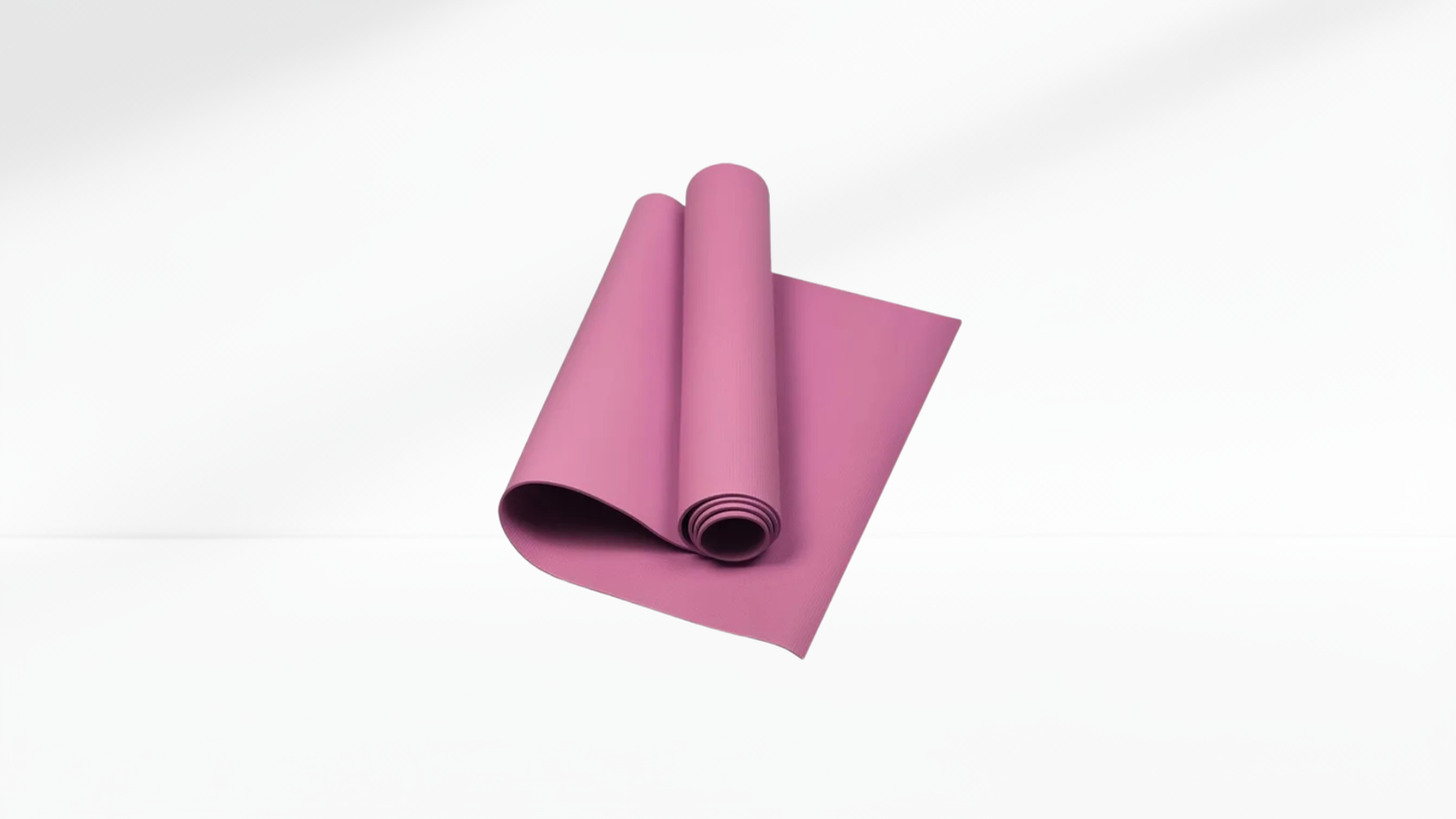 Pink EVA Soft Yoga Mat rolled up on a white background