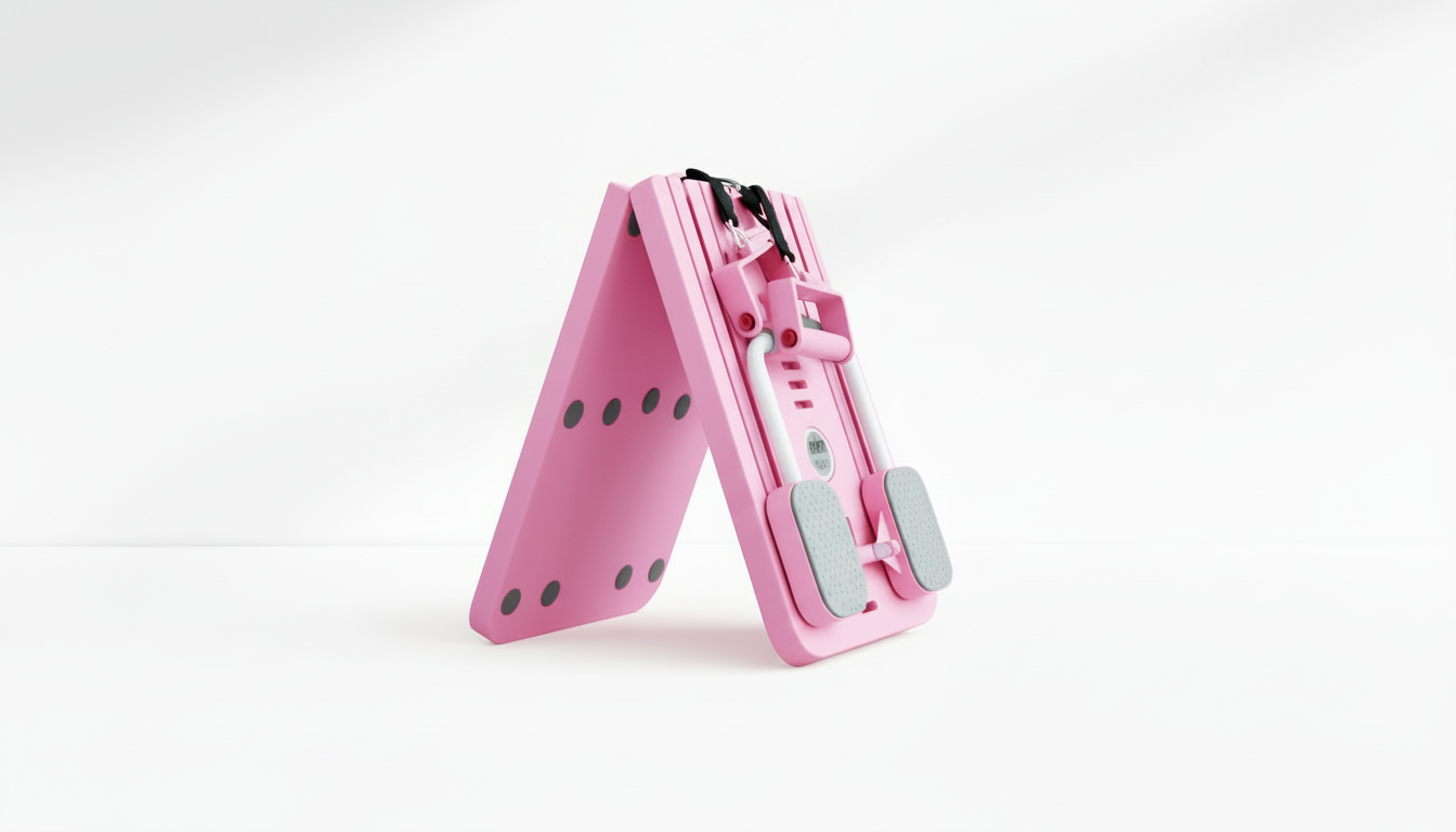 Pink Pilates Board – 4-in-1 with Phone Holder & Counter folded on a white background