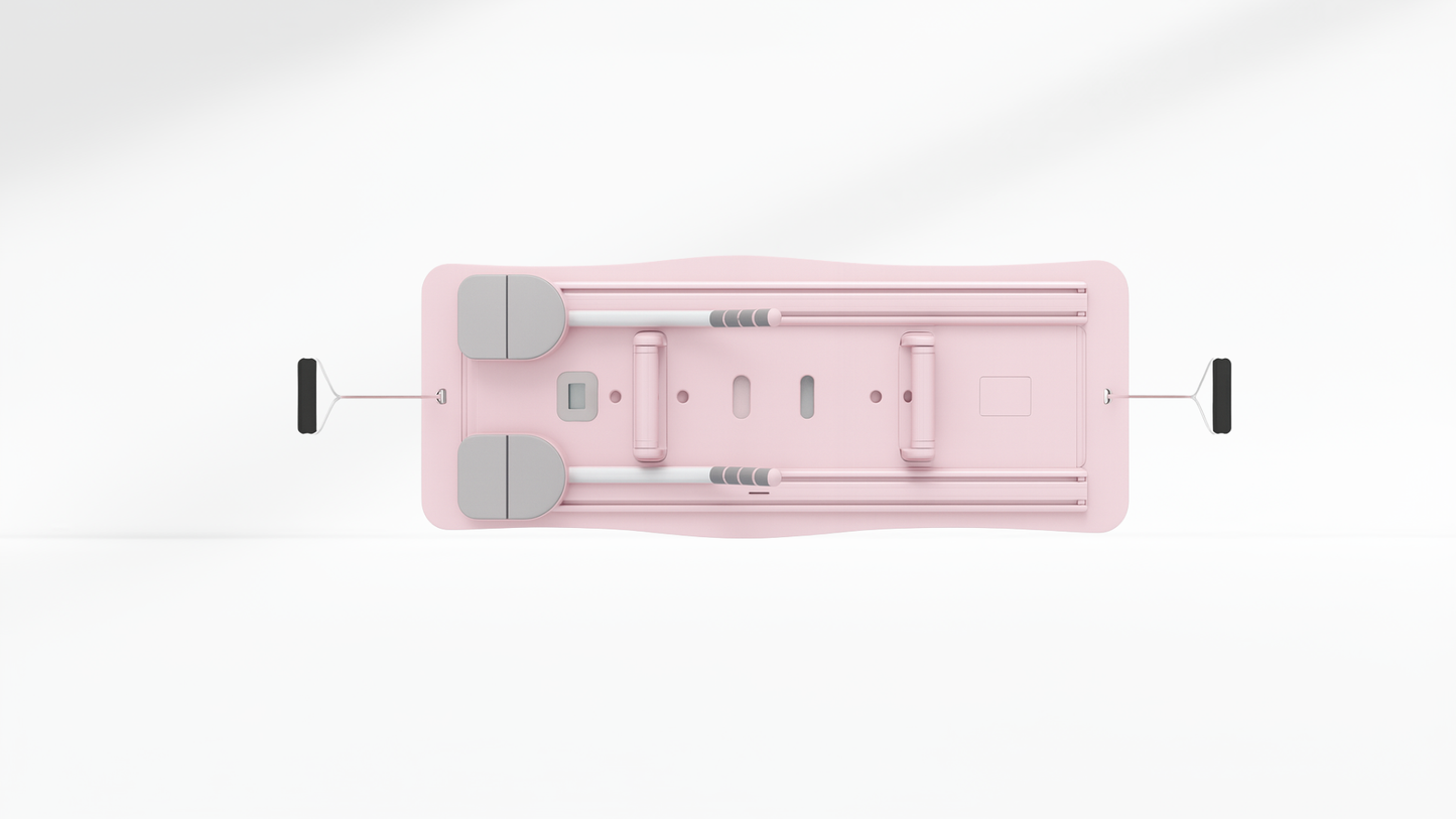 Pink Pilates Board –  Resistance Ropes (Front & Back) on a white background