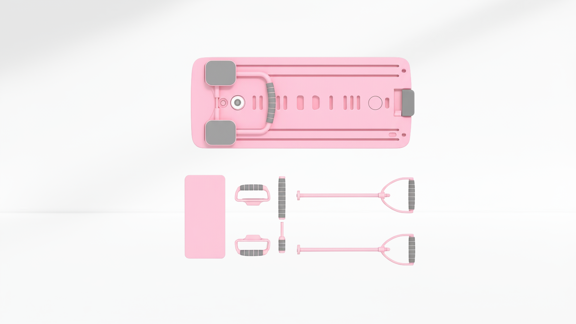 Pink Pilates Board with Timer & Kneeling pad on a white background