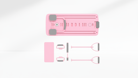 Pink Pilates Board with Timer & Kneeling pad on a white background