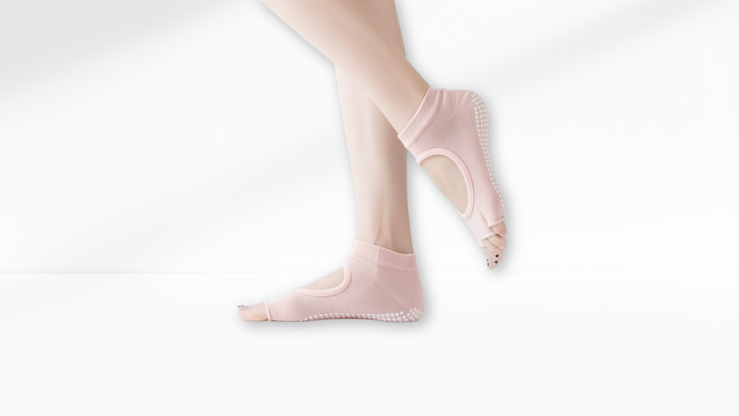 Pink Toe Socks – Open Cut Grip worn by a person on a white background