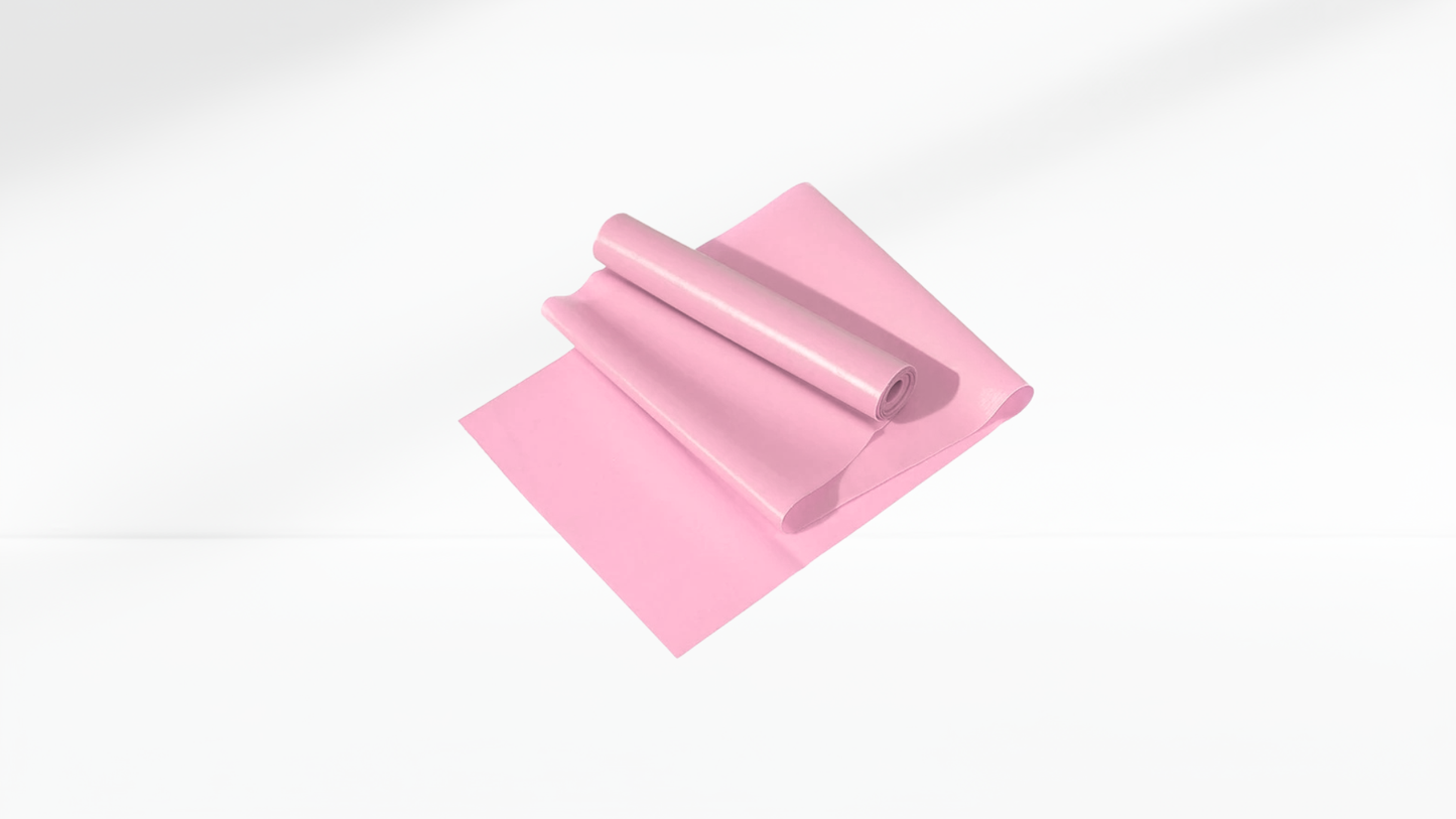 Pink Yoga & Pilates Elastic Resistance Band roll on a white background