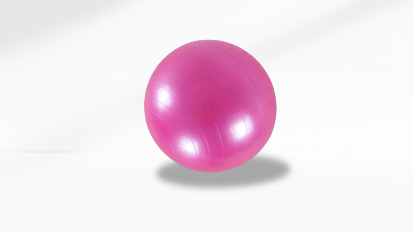 Pink exercise ball on a white background