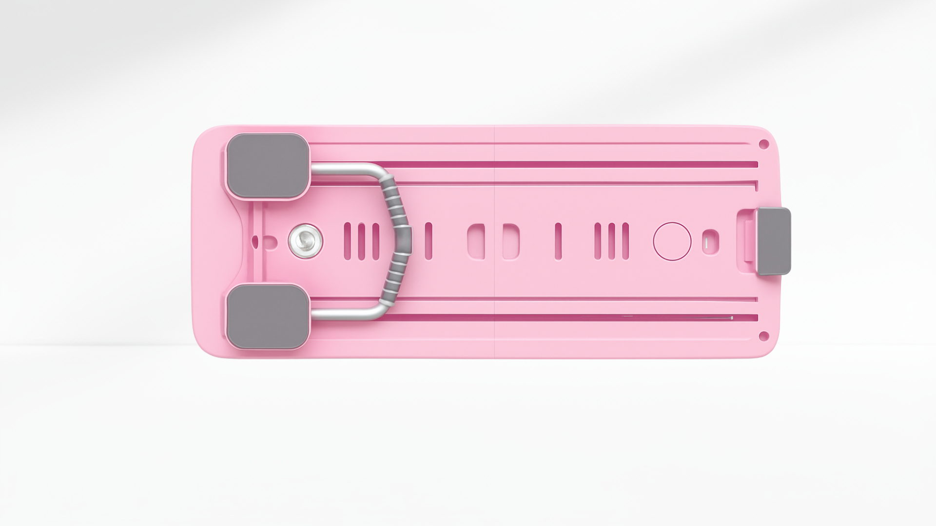 Pink folding Pilates Board – 4-in-1 with Phone Holder & Counterr with gray accents on a white background