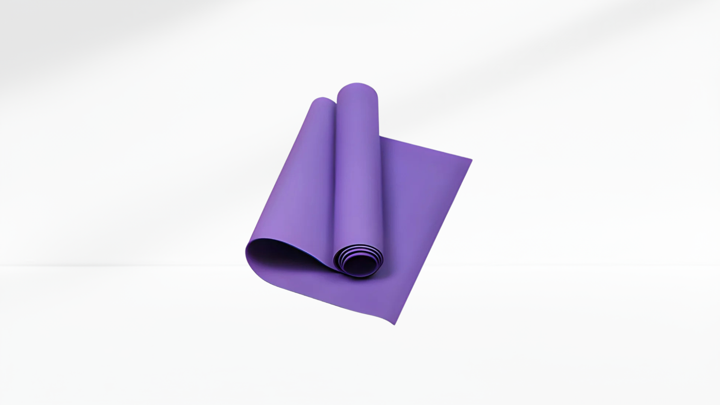Purple EVA Soft Yoga Mat rolled up on a white background