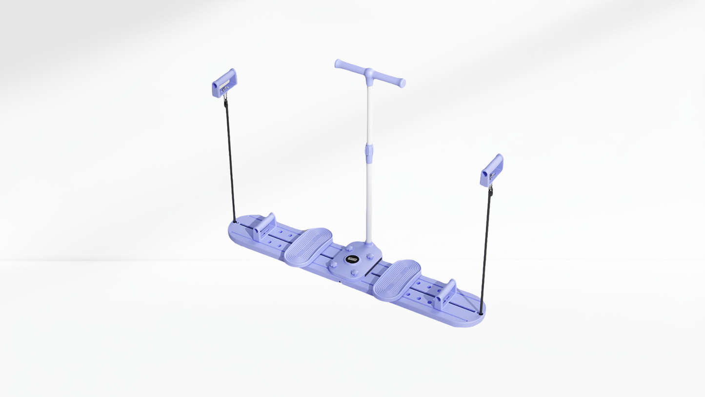 Purple Pilates Ski Board – Pelvic & Hip Strengthener with attachments on a white background