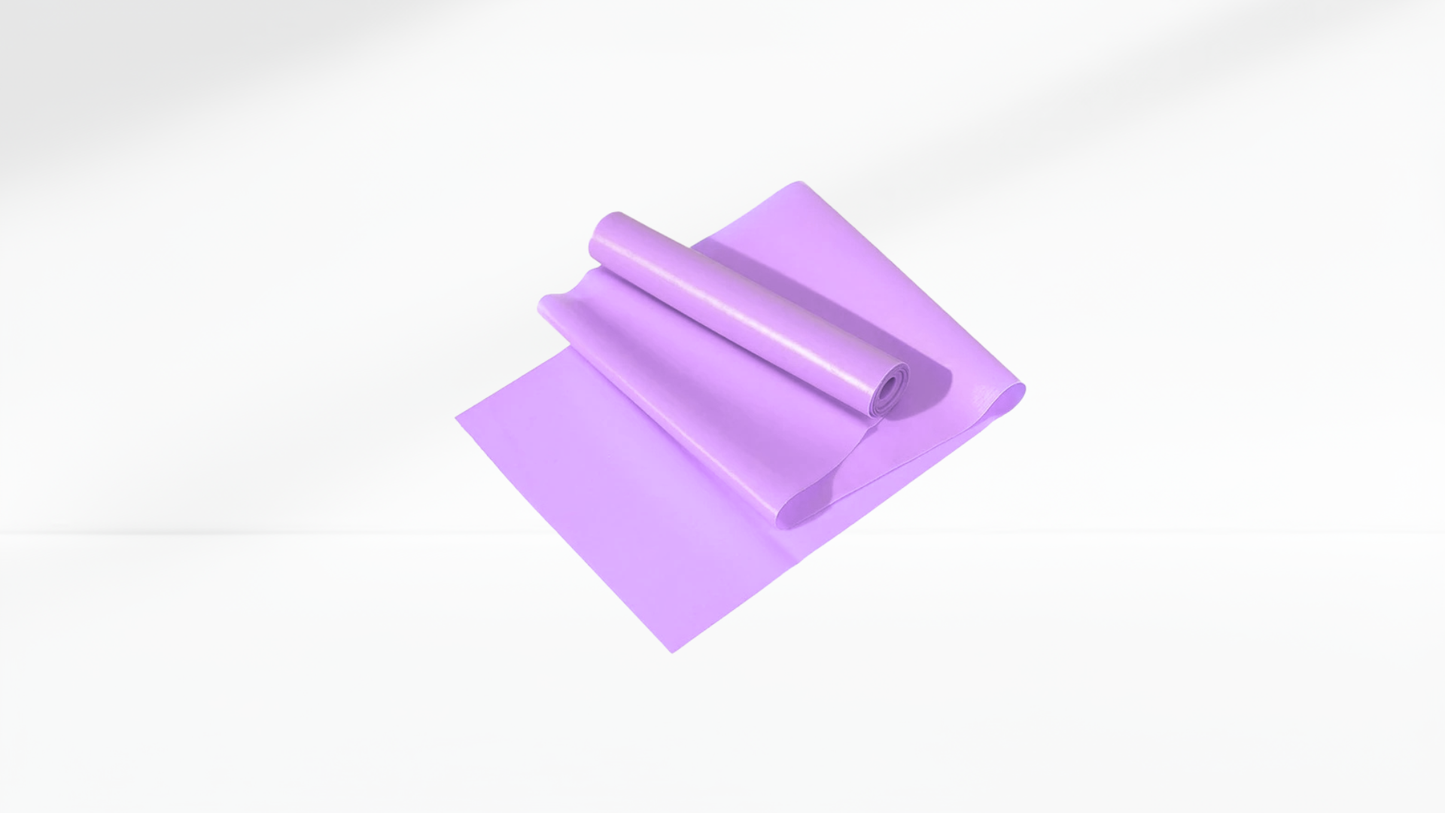 Purple Yoga & Pilates Elastic Resistance Band roll on a white background