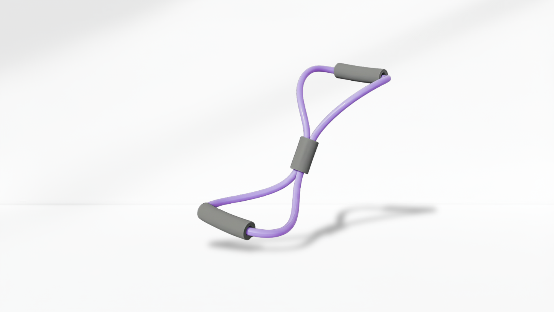Purple resistance band with gray handles on a white-grey background