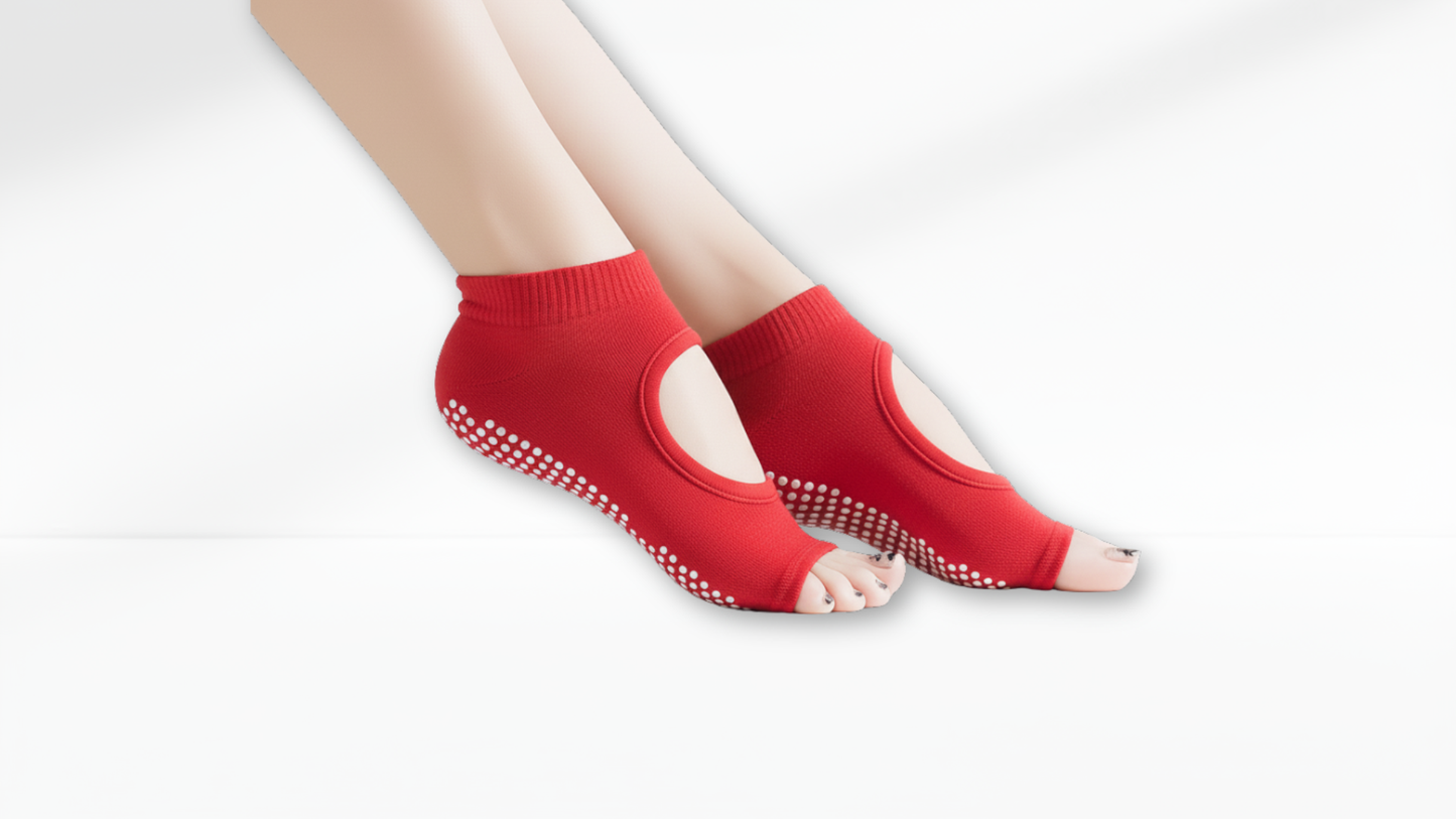 Red Toe Socks – Open Cut Grip with non-slip grips on a white background