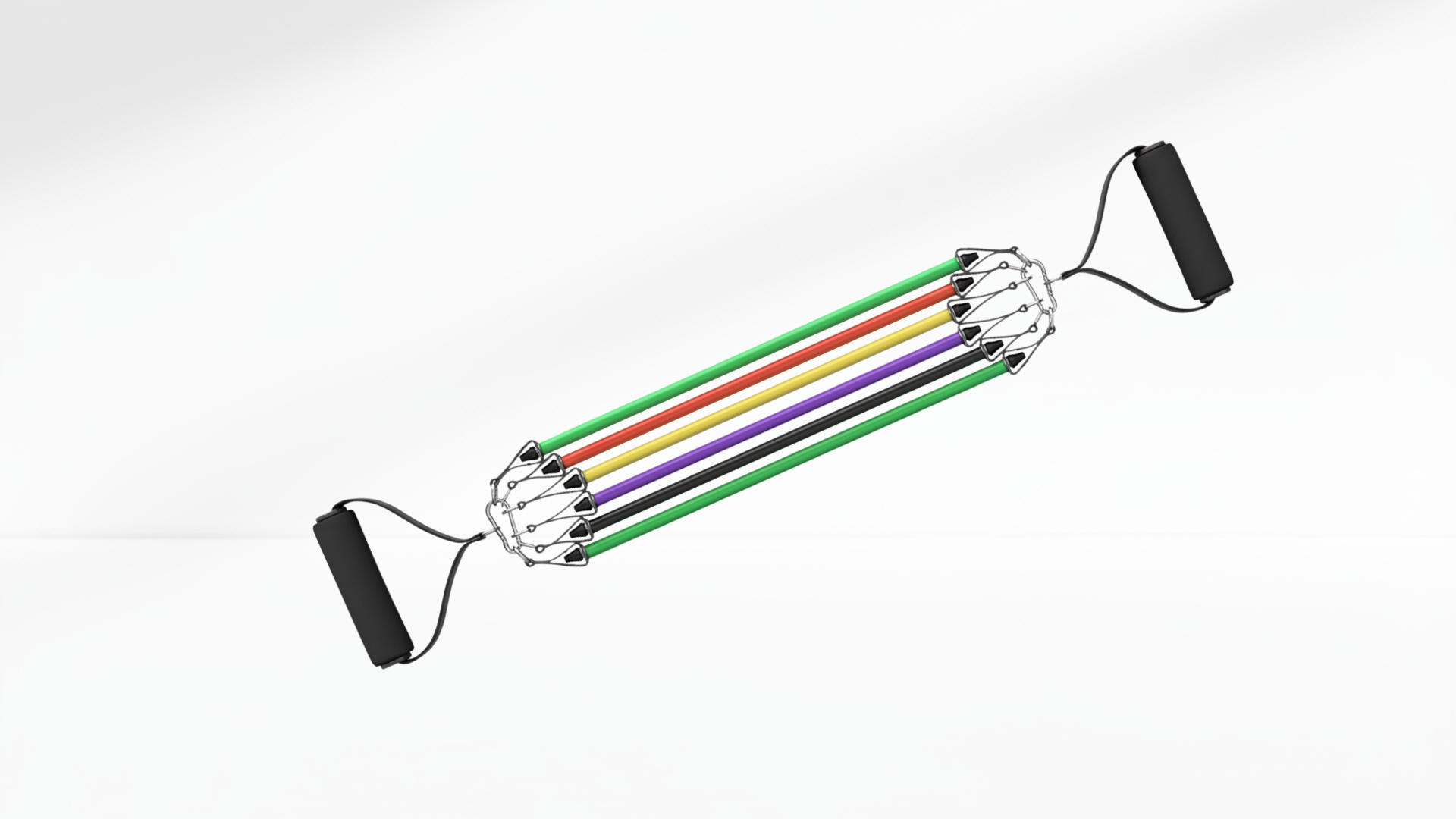 Resistance band set with colorful bands on a white-grey background