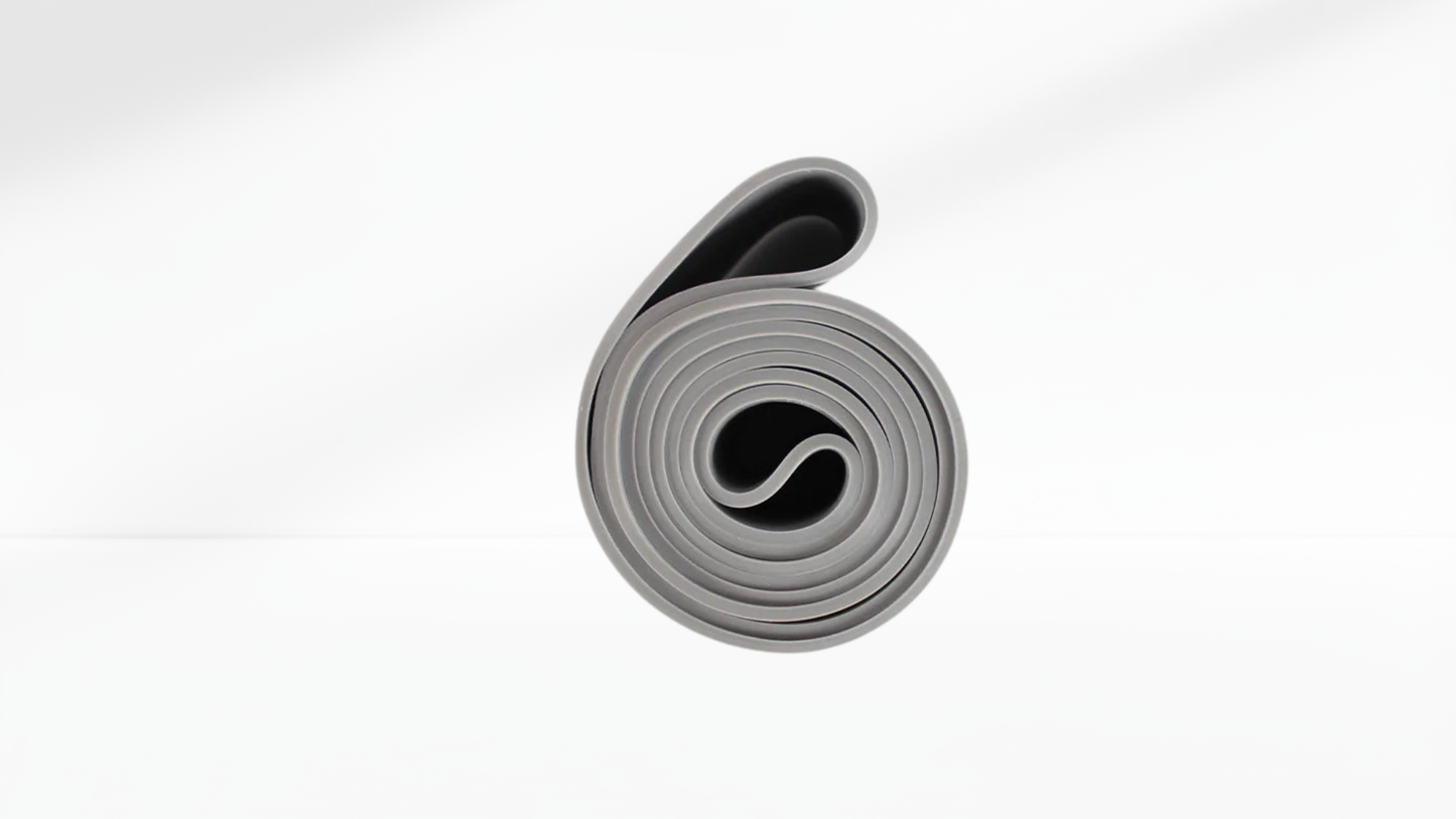 Roll of gray Resistance Band Latex Elastic  on a white background