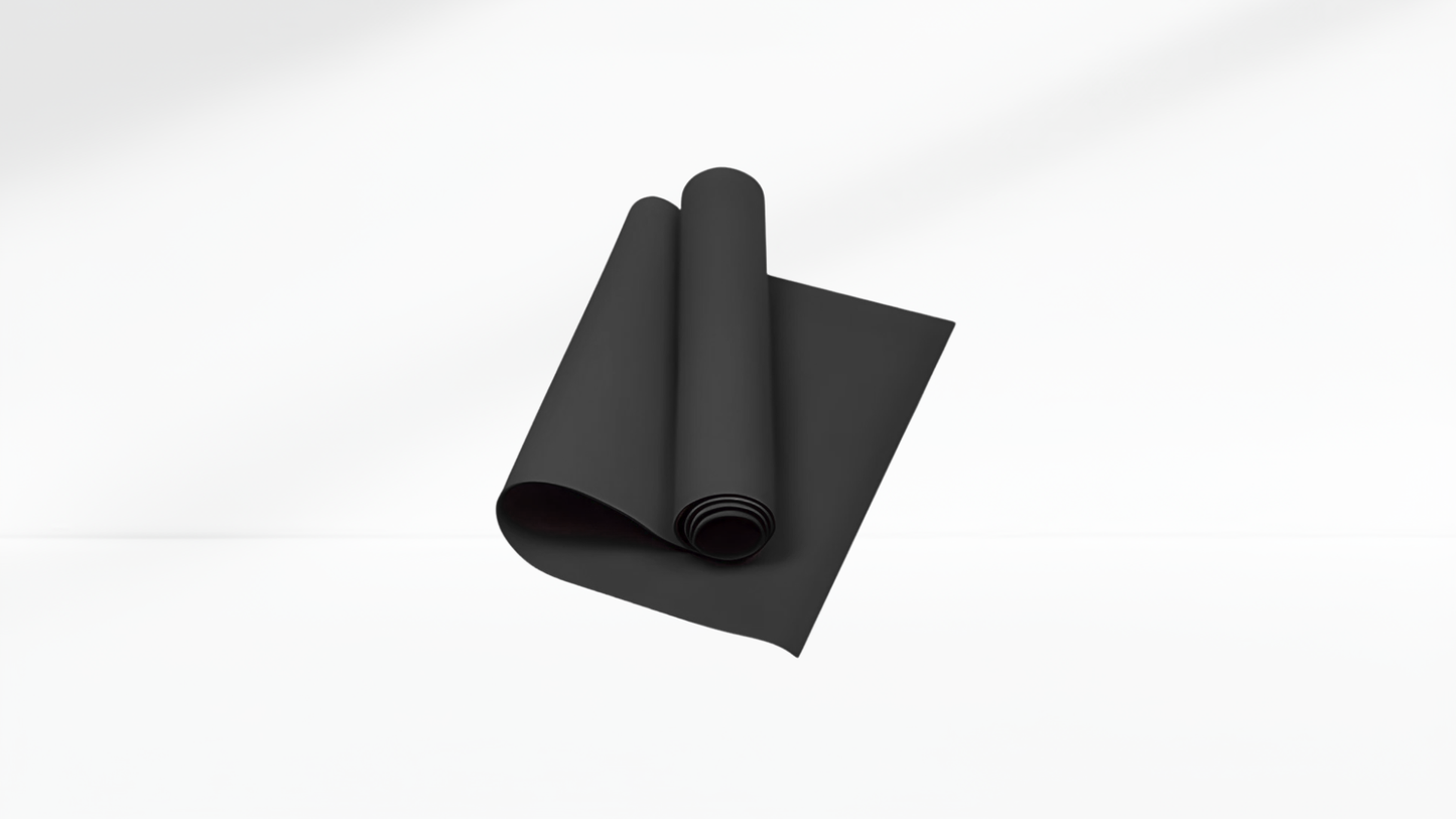 Rolled-up black EVA Soft Yoga Mat on a white background