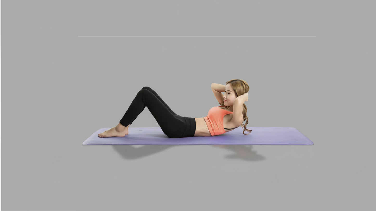 Woman exercising on a purple EVA Soft Yoga Mat with a gray background