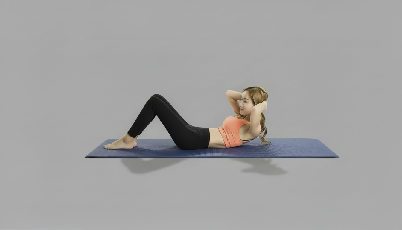 Woman performing an exercise on a blue EVA Soft Yoga Mat against a gray background