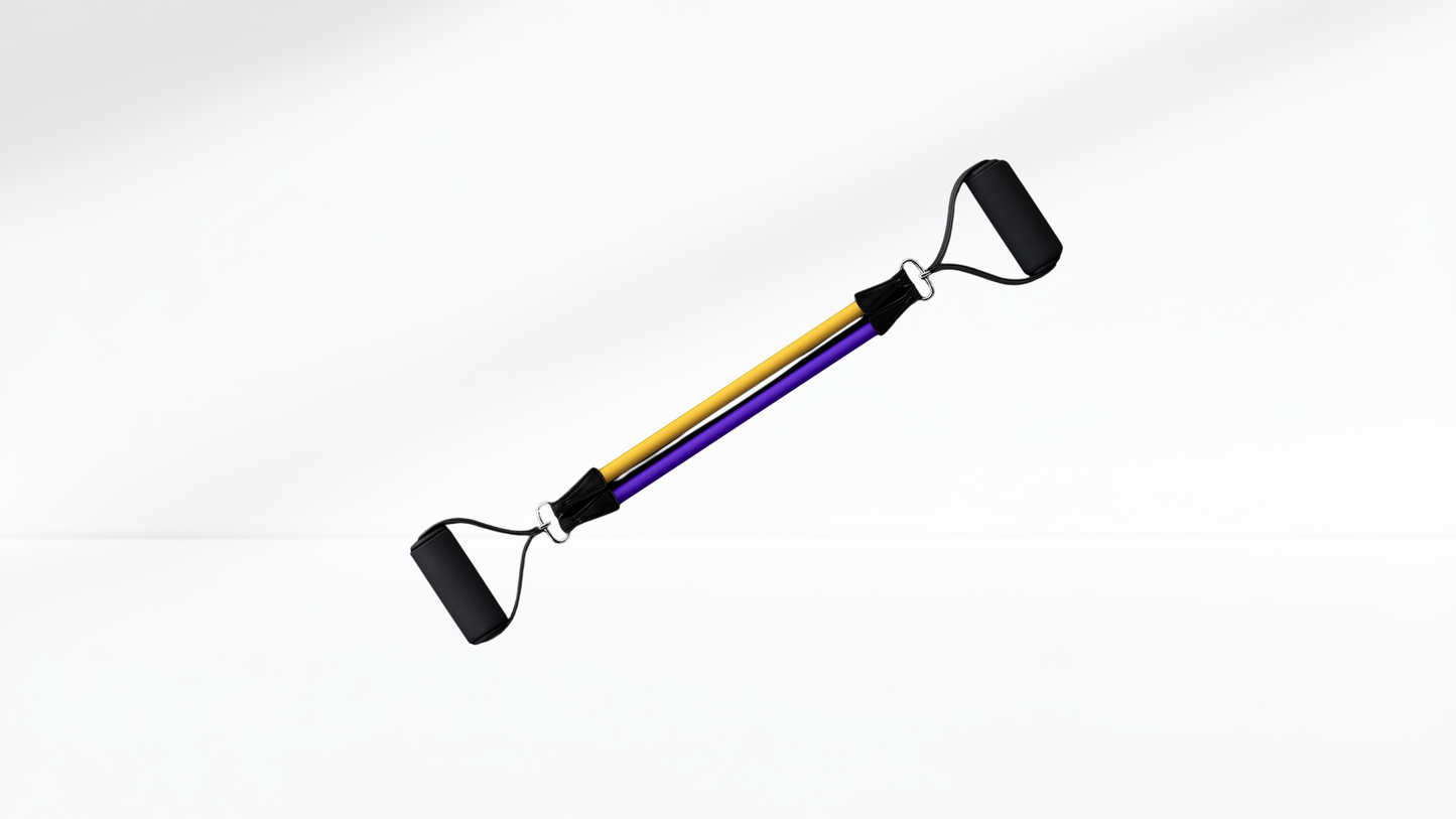 Yellow and purple Adjustable Resistance Bands Set on a white background