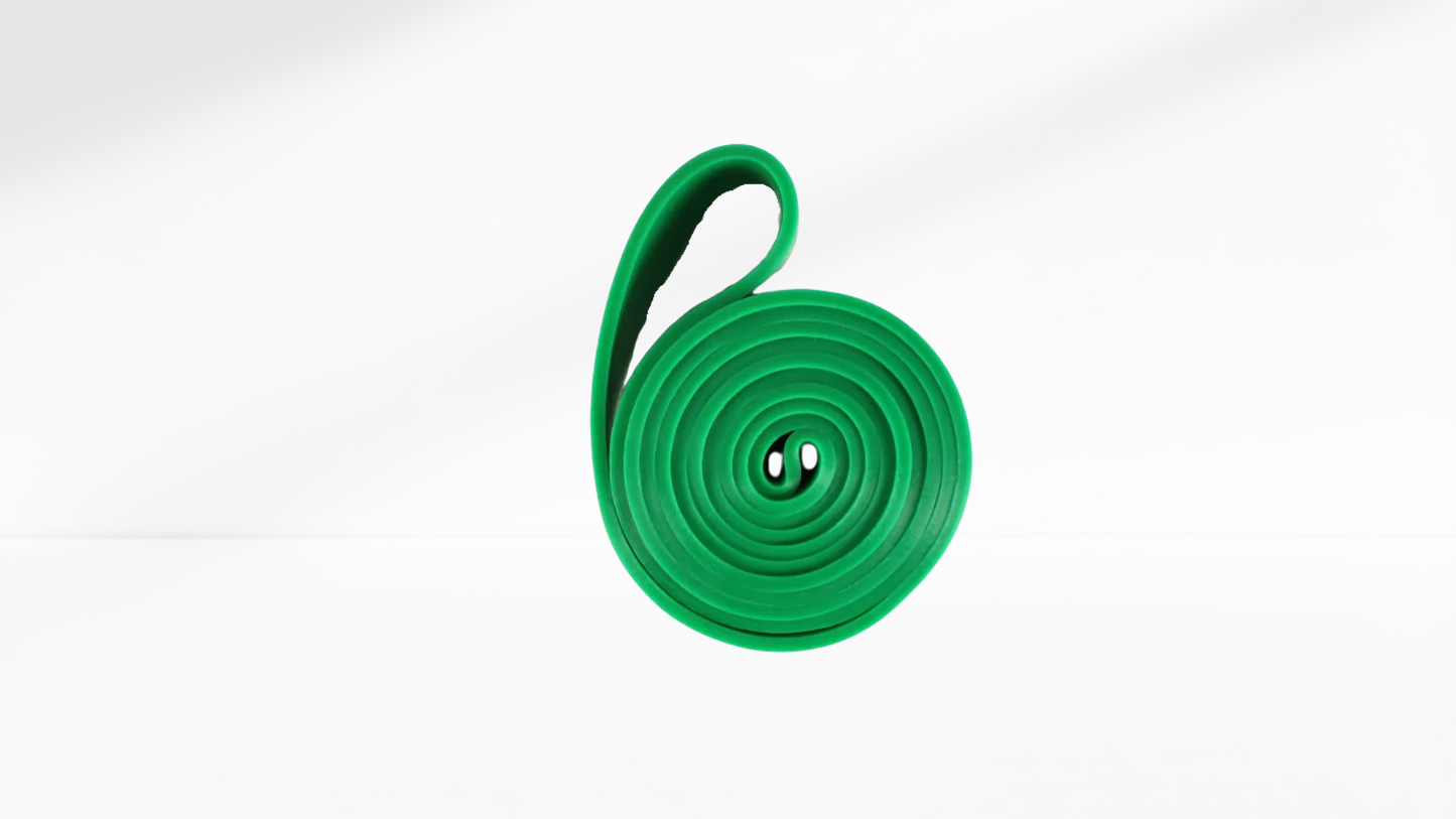 green roll of Resistance Band Latex Elastic on a white background