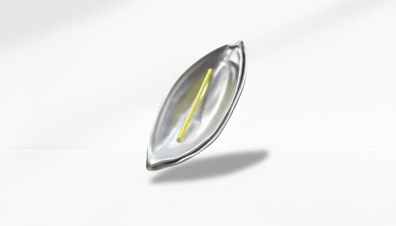 grey ball with a yellow rod on a white background