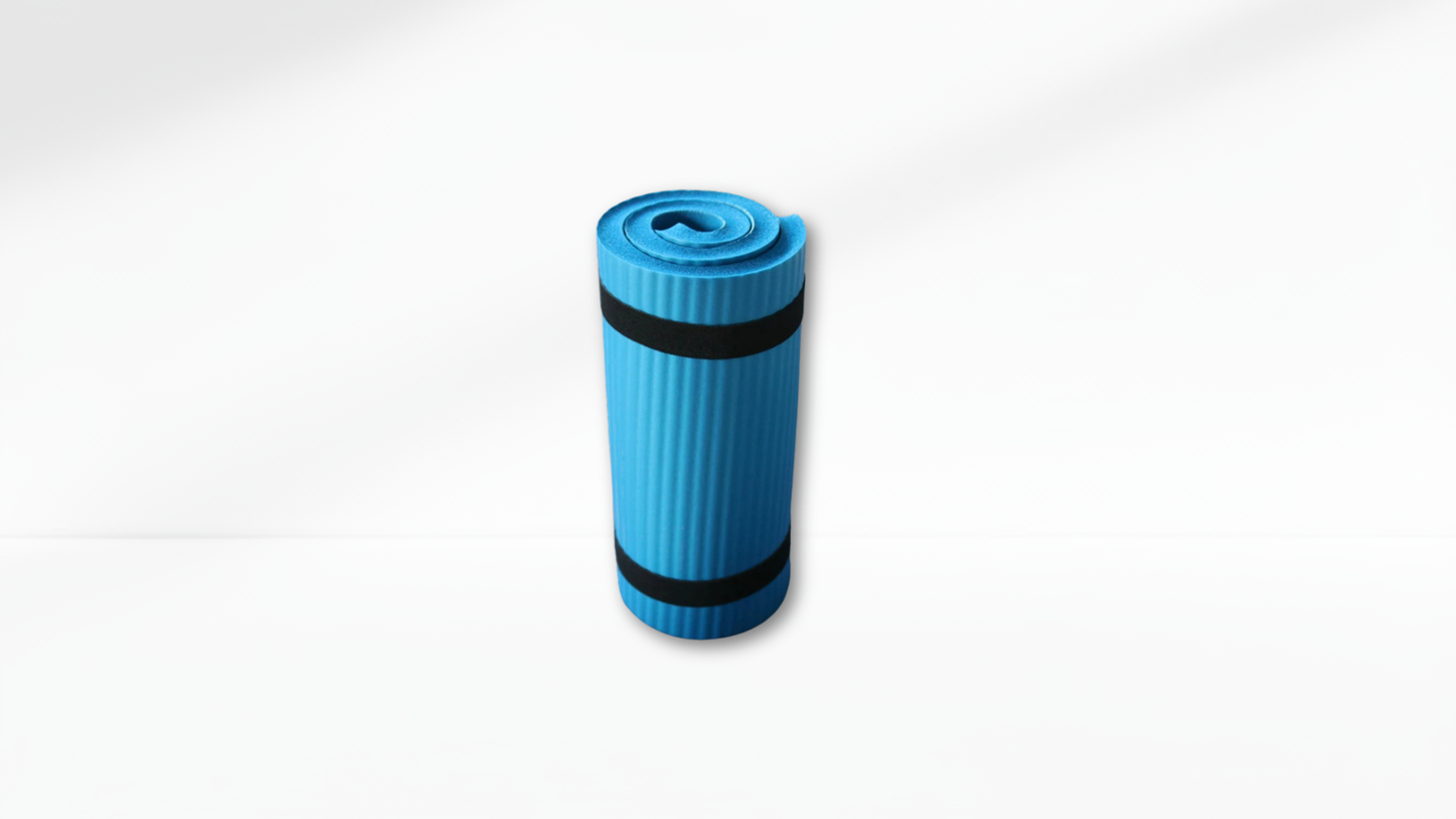 light Blue yoga mat with a black band on a white background