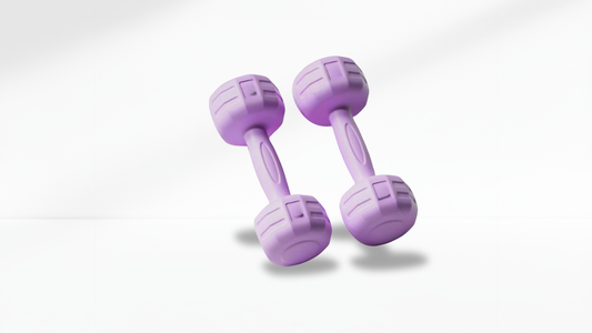 light purple  kettlebell on a gray surface with a white background