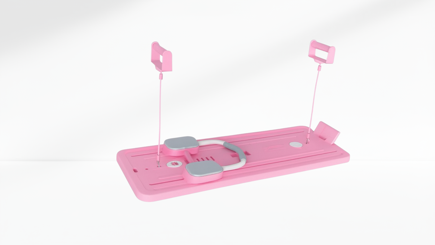 pink Pilates Board – 4-in-1 with Phone Holder & Counter with multiple components on a white background