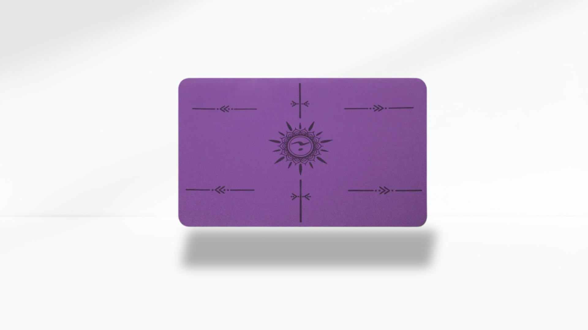 Front view of a purple mini flat support yoga mat with alignment markers on a clean white background